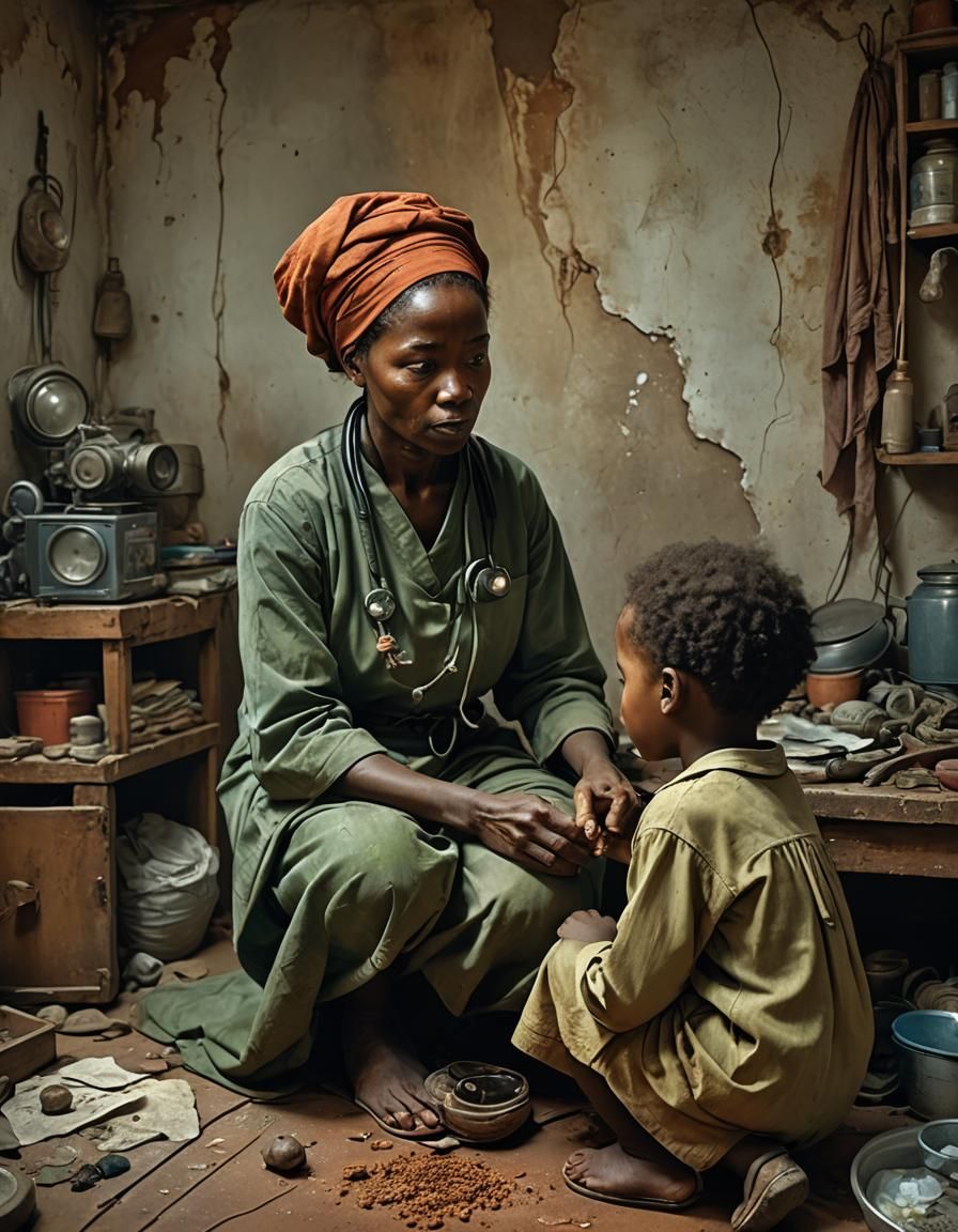 une femme médecin soignant un enfant africain à l'intérieure