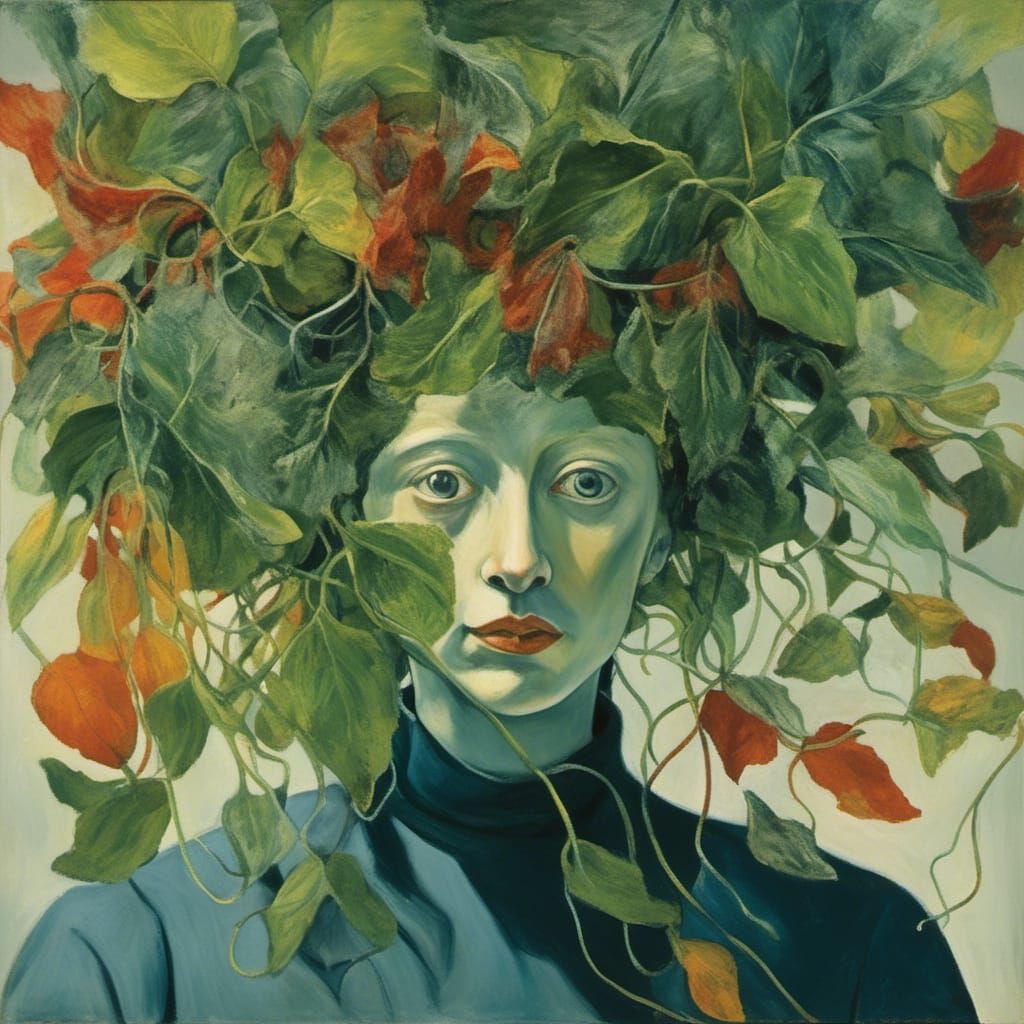 Surreal Lettuce Hair Portrait in Dali Style