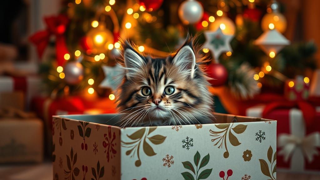 Christmas Kitten Unwraps Joy