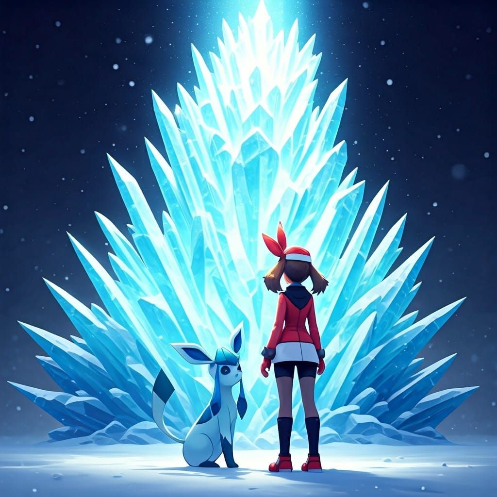 Glaceon and May in Enchanted Ice Crystal Realm