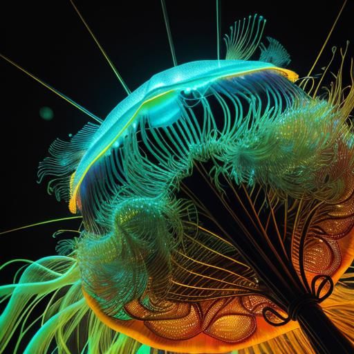 Bioluminescent Fire Jellyfish in Hyperrealistic Close-Up