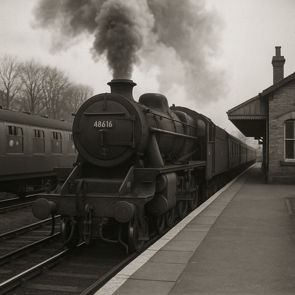 Vintage Steam Locomotive at Station Platform