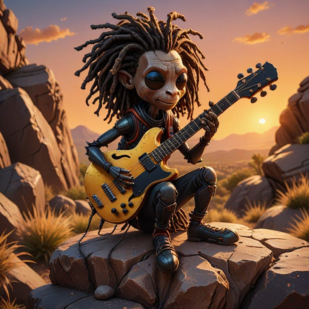Guitar-Shredding Ant Basks in Sunset Glory