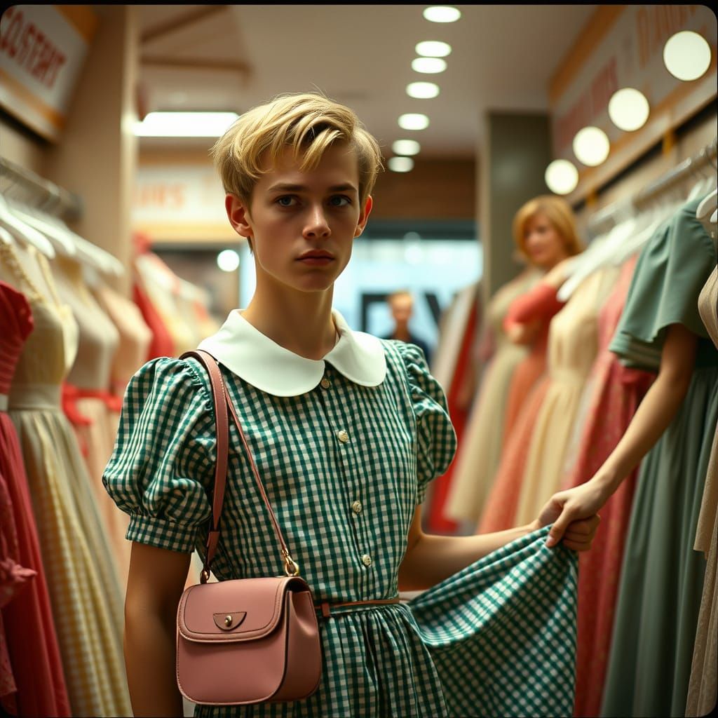Man in Gingham Dress, Cinematic Film Still