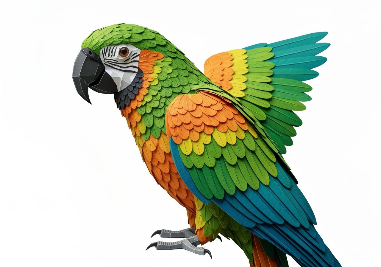 Paper Sculpture of a Green-Winged Macaw