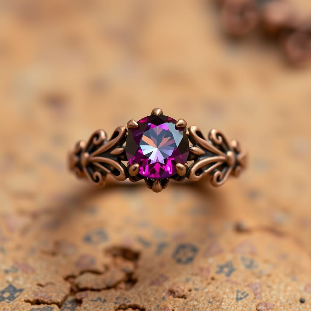 Luxurious Copper Engagement Ring with Intricate Filigree
