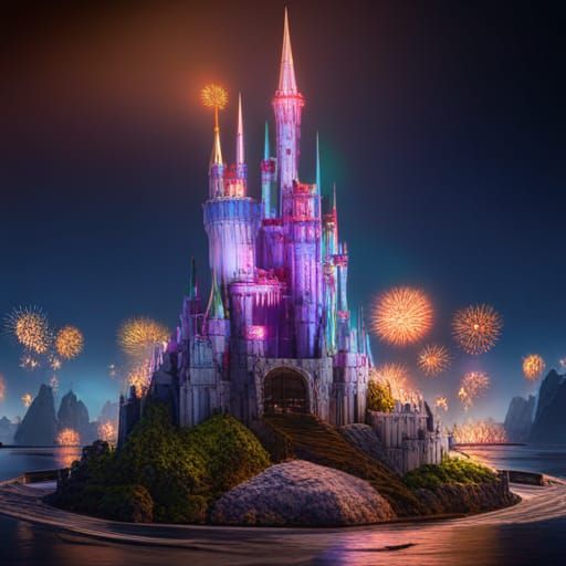 Fantastical Flower Castle Fireworks in Detailed Matte Painti...