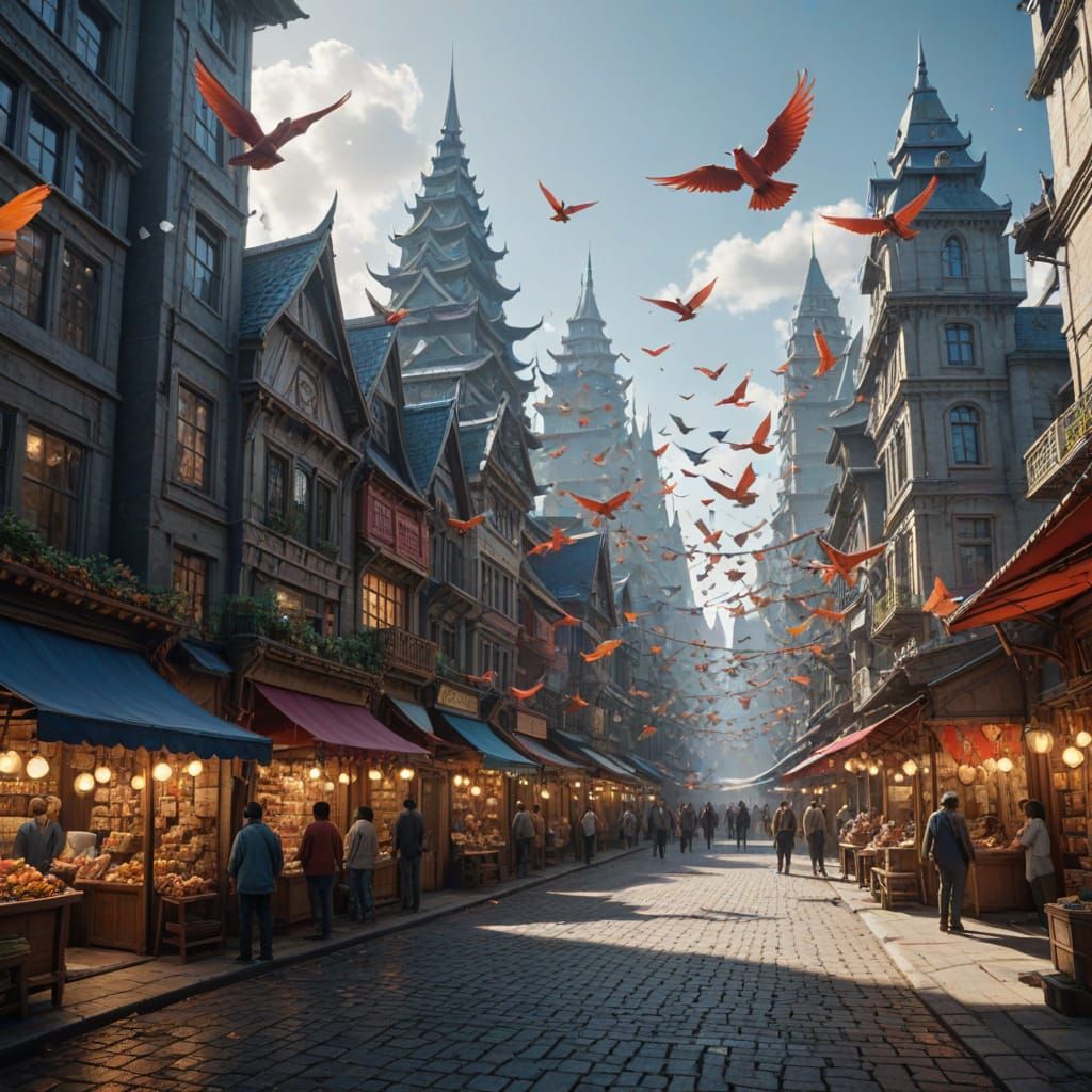 Money Cityscape: A Bustling Marketplace of Paper Currency