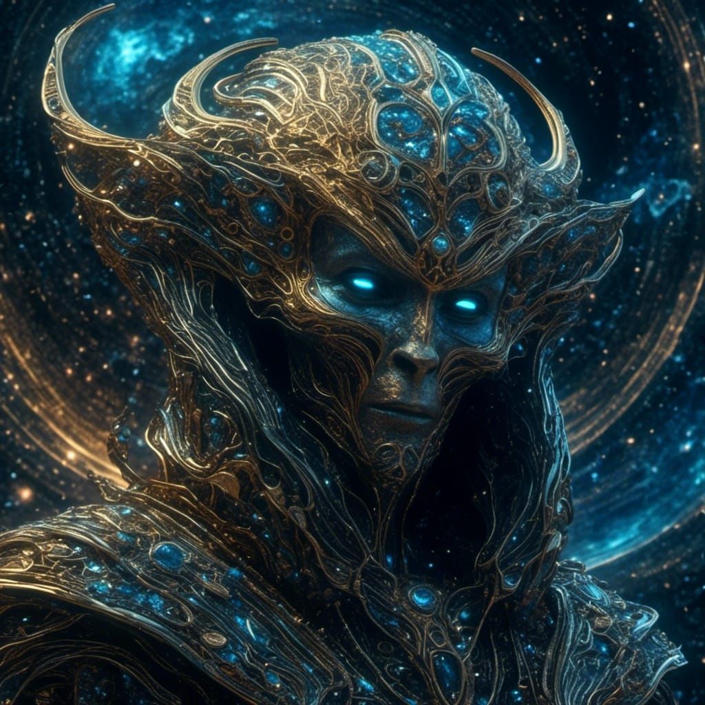 Hooded Alien in Cosmic Void: Fantasy Sci-Fi