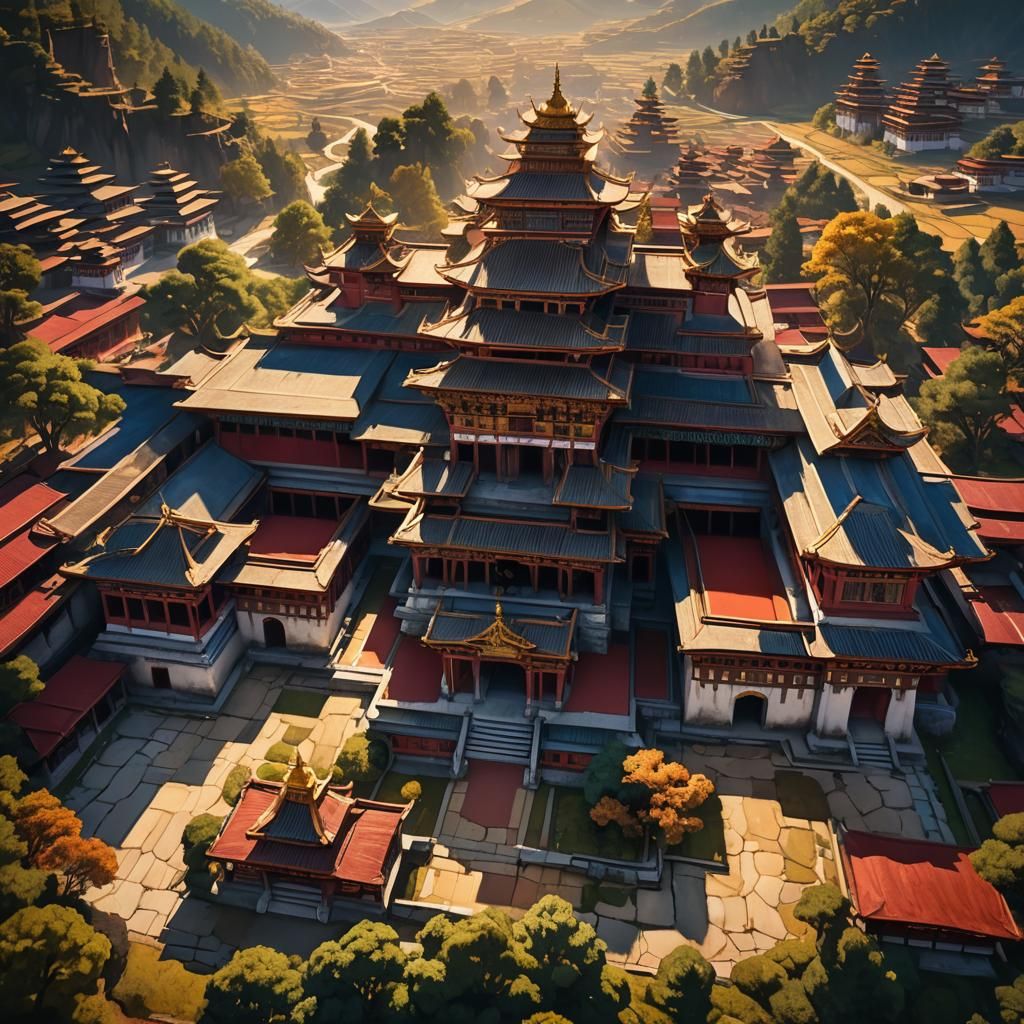 Bhutan Royal Palace Interior: Detailed Matte Painting
