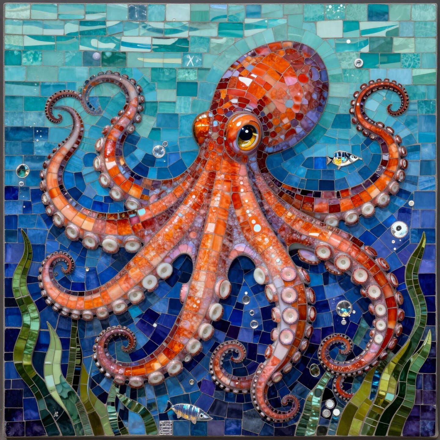 Giant Octopus Mosaic Art in Ocean Depths