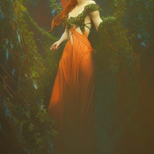 Melancholy Woman Entwined in Vines: Detailed Concept Art