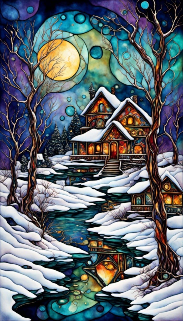 Abstract Winter Valley Landscape in Digital Art