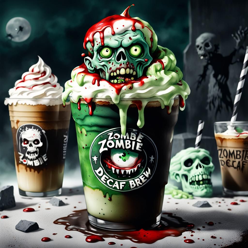 Zombie Decaf Brew: Airbrushed Watercolor Cartoon