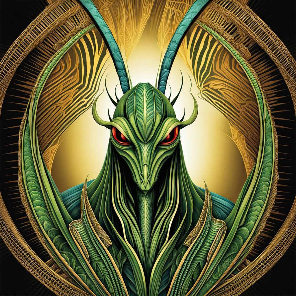 Demonic Praying Mantis God in Abstract Fractal Art