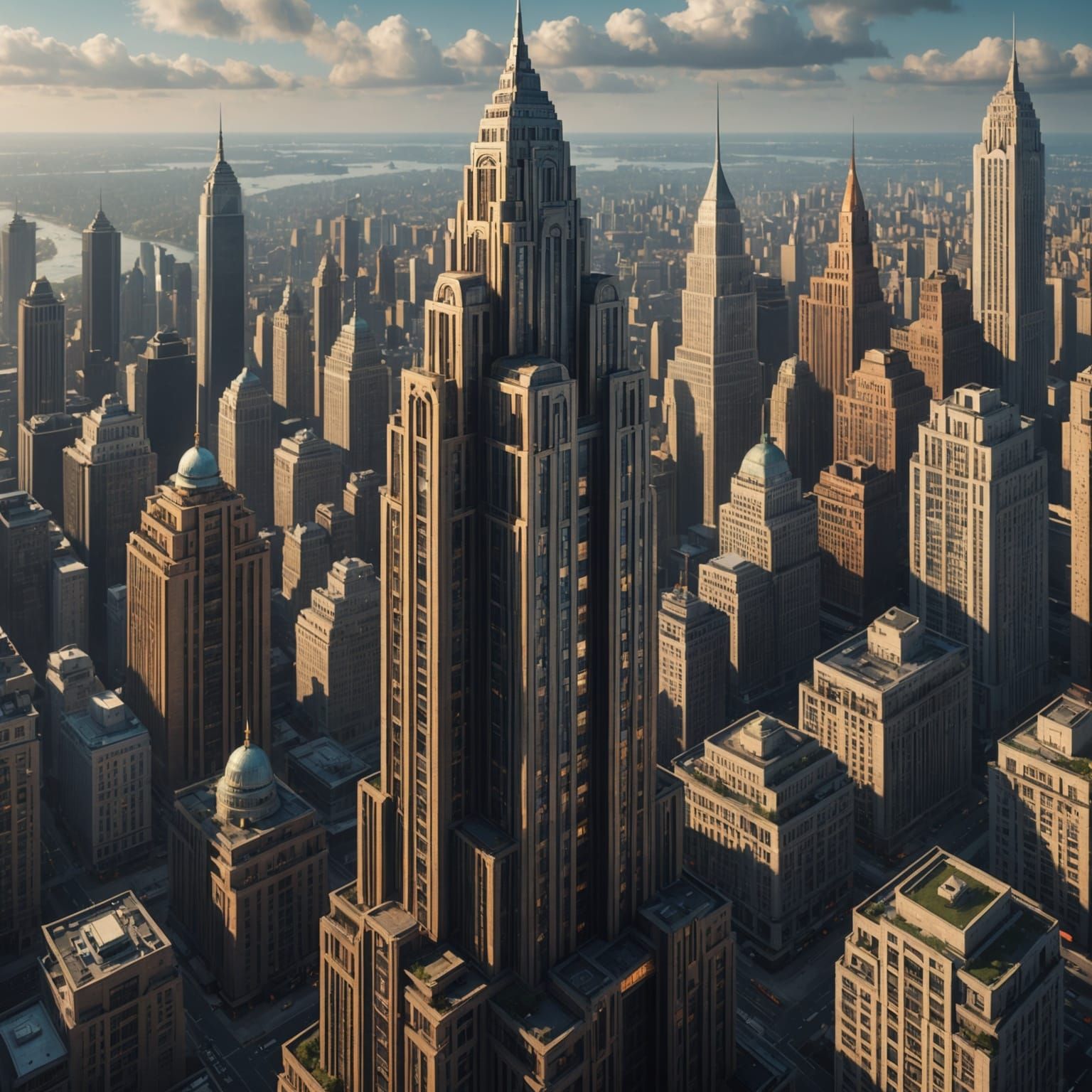 Art Deco Skyscraper Cityscape in Detailed Matte Painting