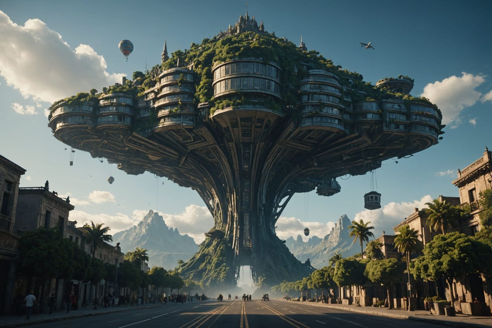 Gravity-Defying Architectural Wonder in Cinematic Style