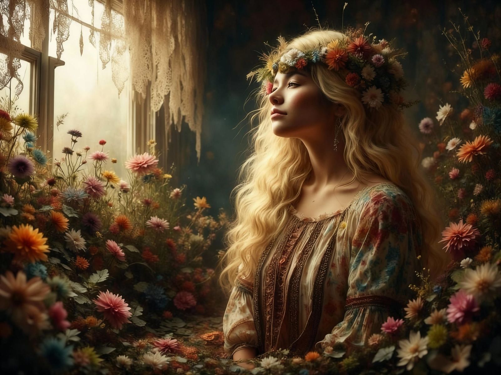 Authentic Gypsy Woman in an Intricate Room