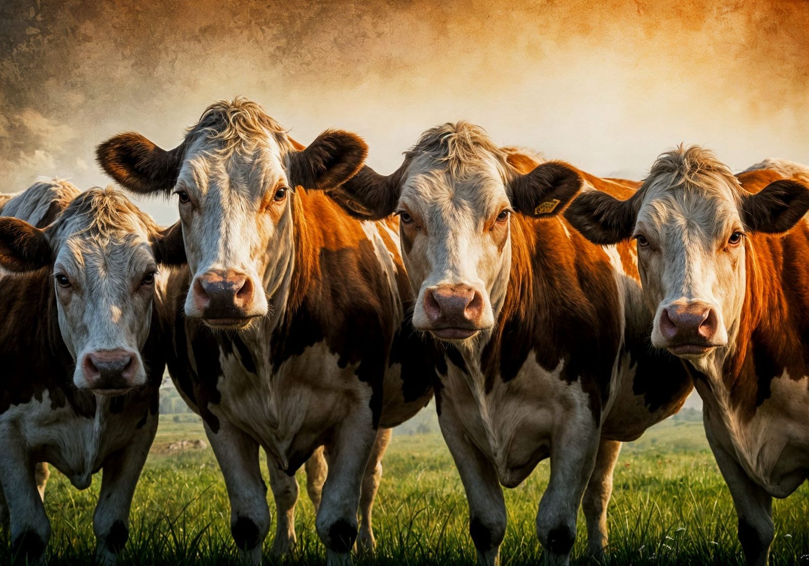 Holstein Cows in Gouache Style Early Light