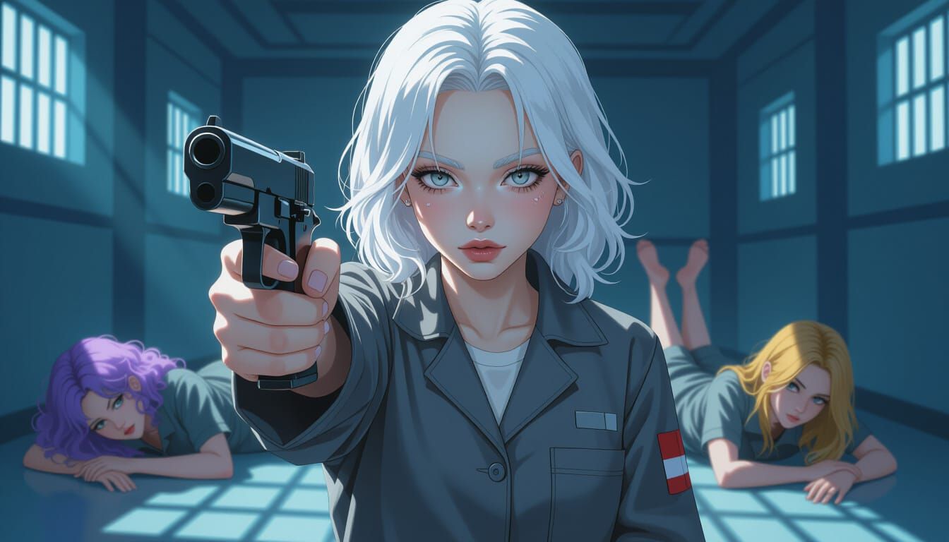 Albino Woman in Prison: Hyperreal Digital Illustration