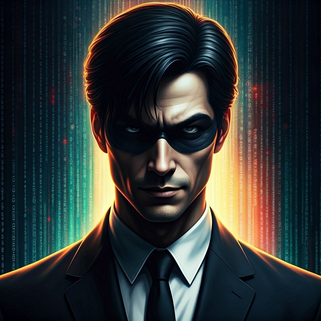 Man in Shadowed Fedora in Digital Metropolis