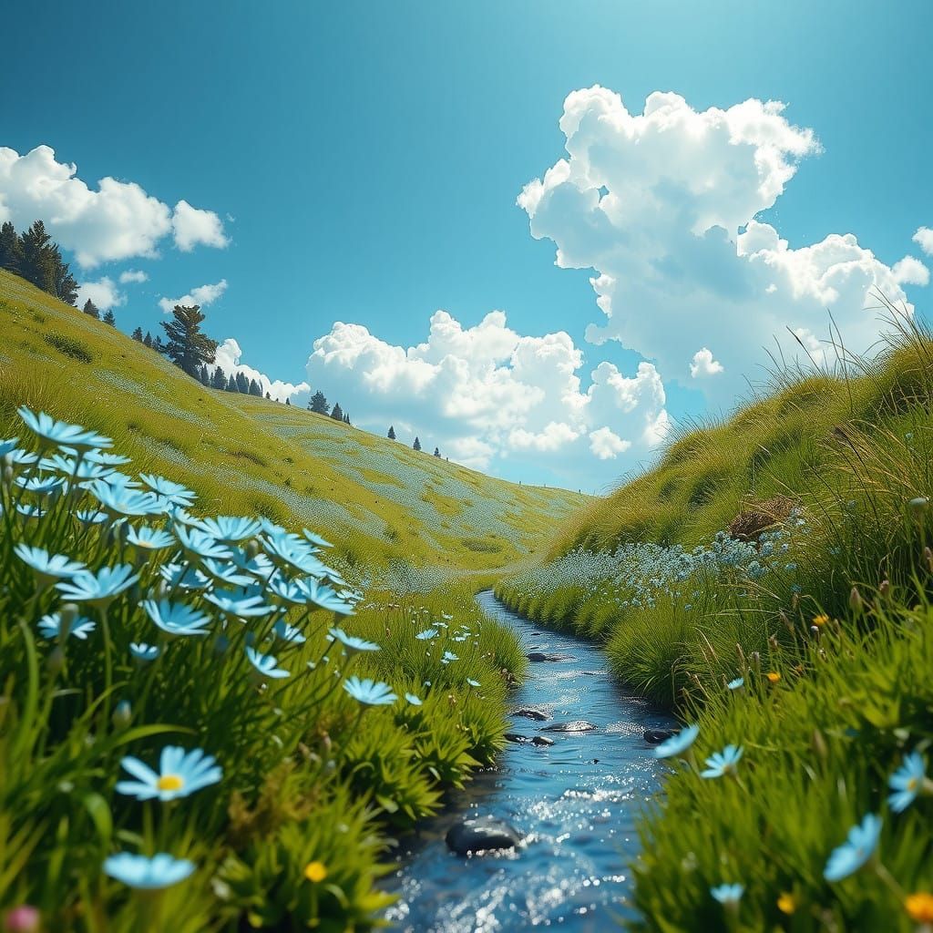 Ethereal Light Blue Landscape in Dark Fantasy Art Style