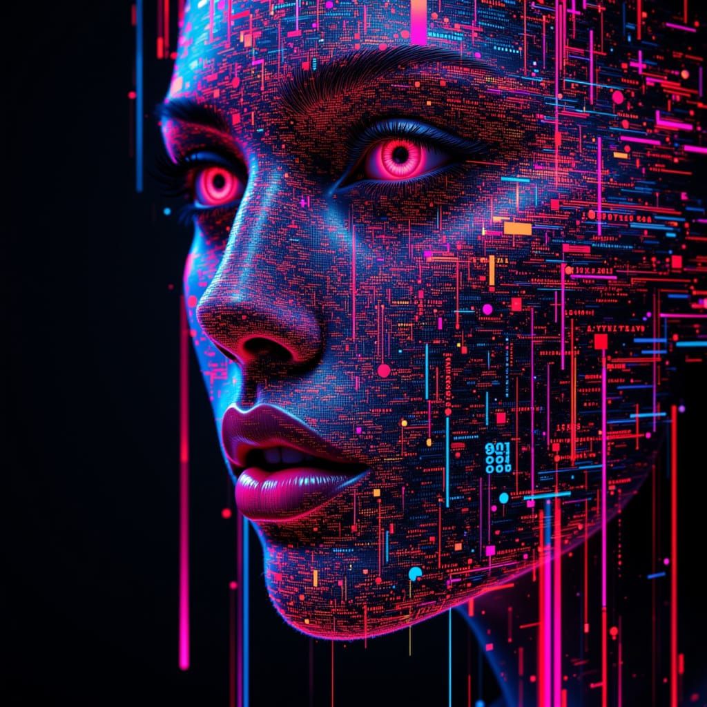 Digital Data Entity Portrait in Neon Glow