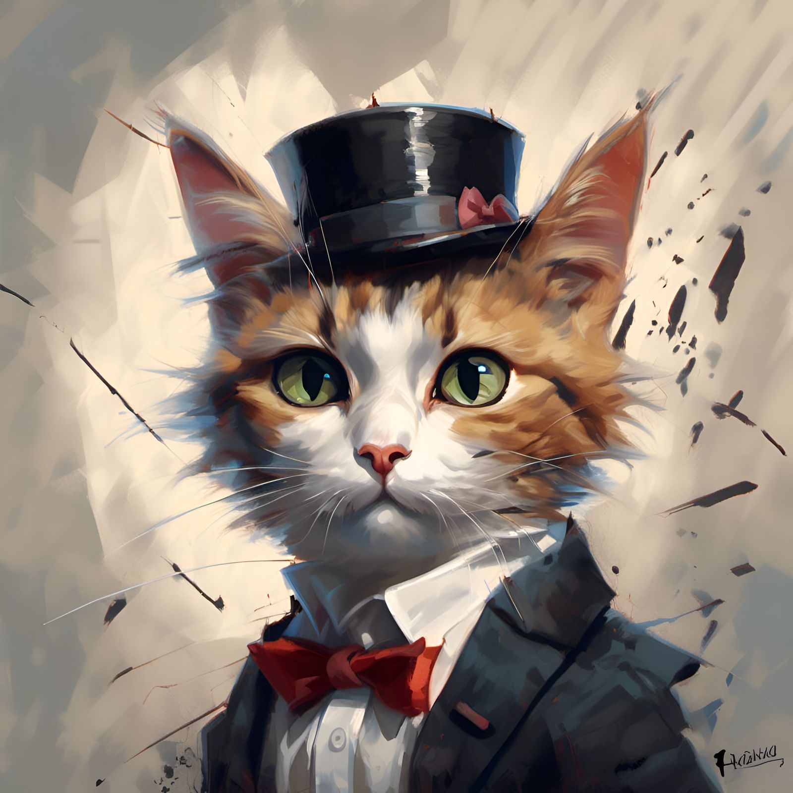 Cat in Tuxedo Portrait, Digital Illustration