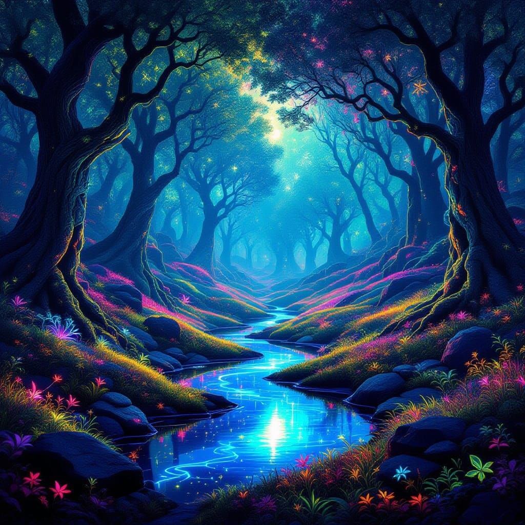 Enchanted Neon Forest at Night