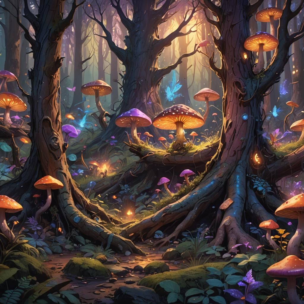 Magical Forest Scene in Art Nouveau Style