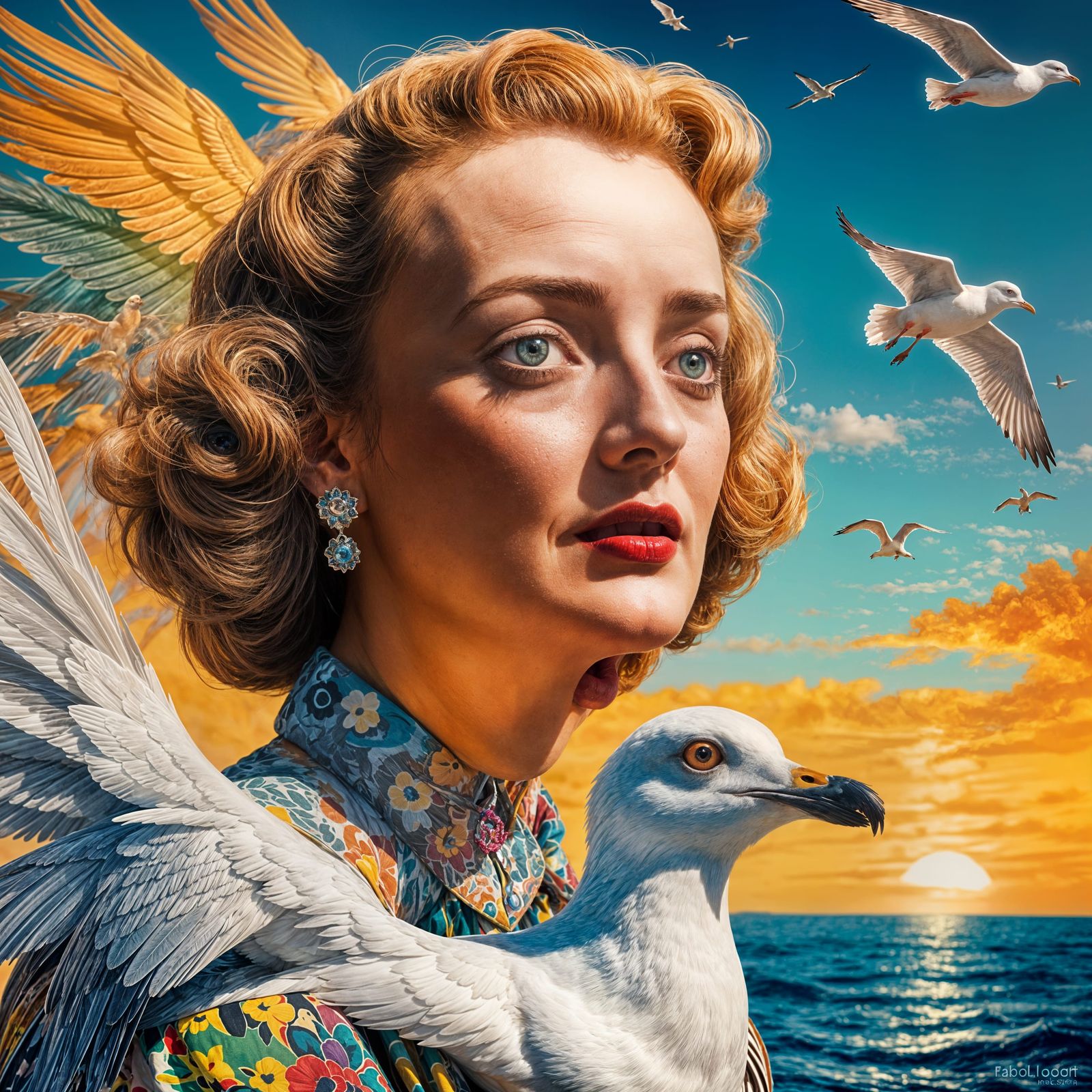 Bette Davis as a Seagull in Splash Art Style
