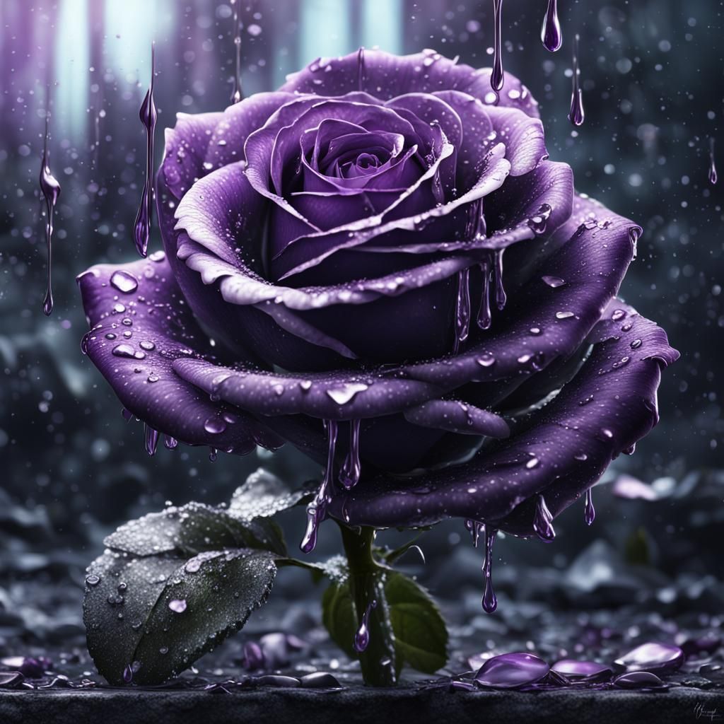 Violet Rose Dripping Silver: Digital Matte Painting