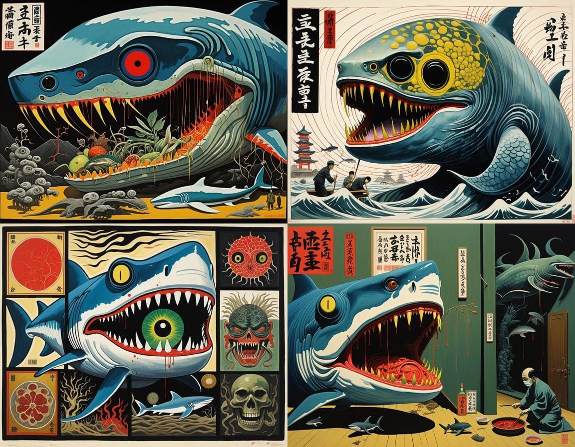 Surreal Japanese Horror Art Deco Hybrid Creatures
