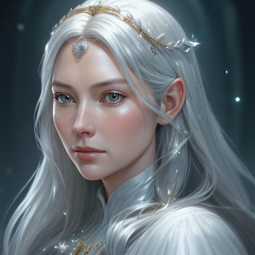 Galadriel Portrait with Golden Hair, Detailed Art