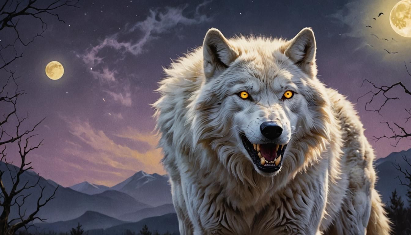 White Wolf with Yellow Eyes in Hyperrealism