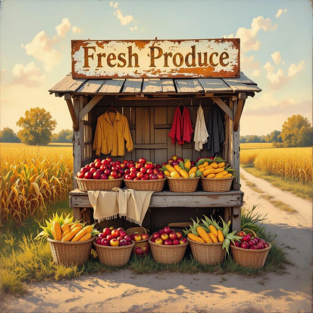 Rustic Stall Overflowing with Autumn Harvest