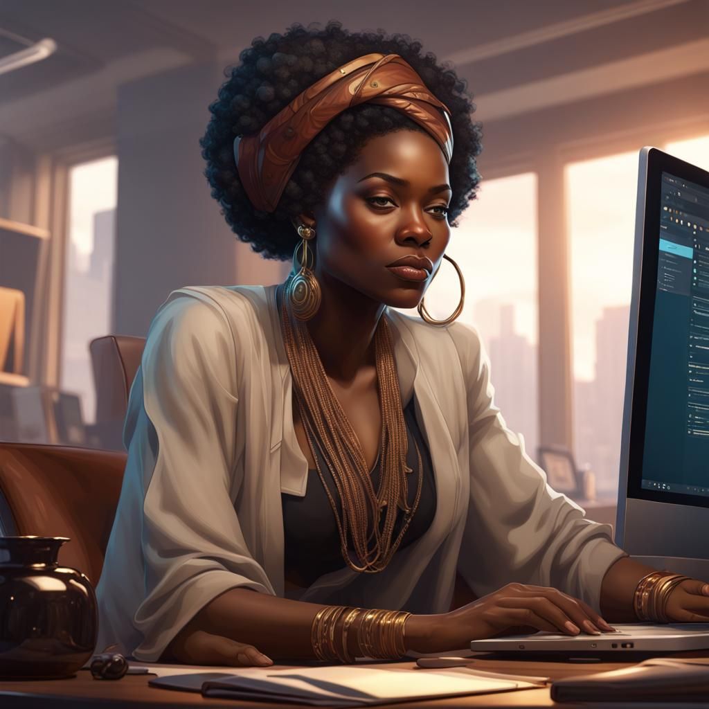 Woman Working at Desk in Luxurious Office