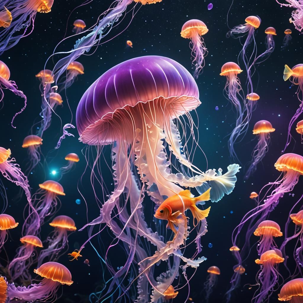 Surreal Ocean Scene with Bioluminescent Life