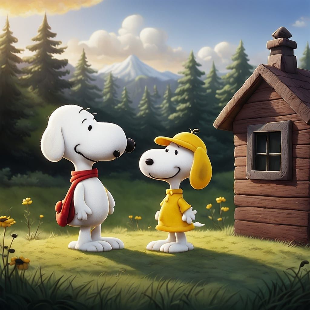Snoopy and Woodstock in Vintage Cartoon Style