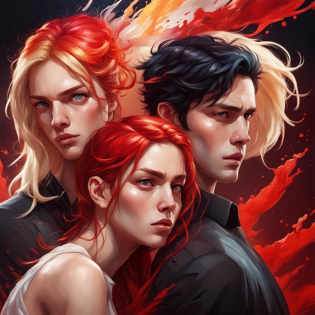 Hyperrealistic Threesome Portrait in Splash Art Style
