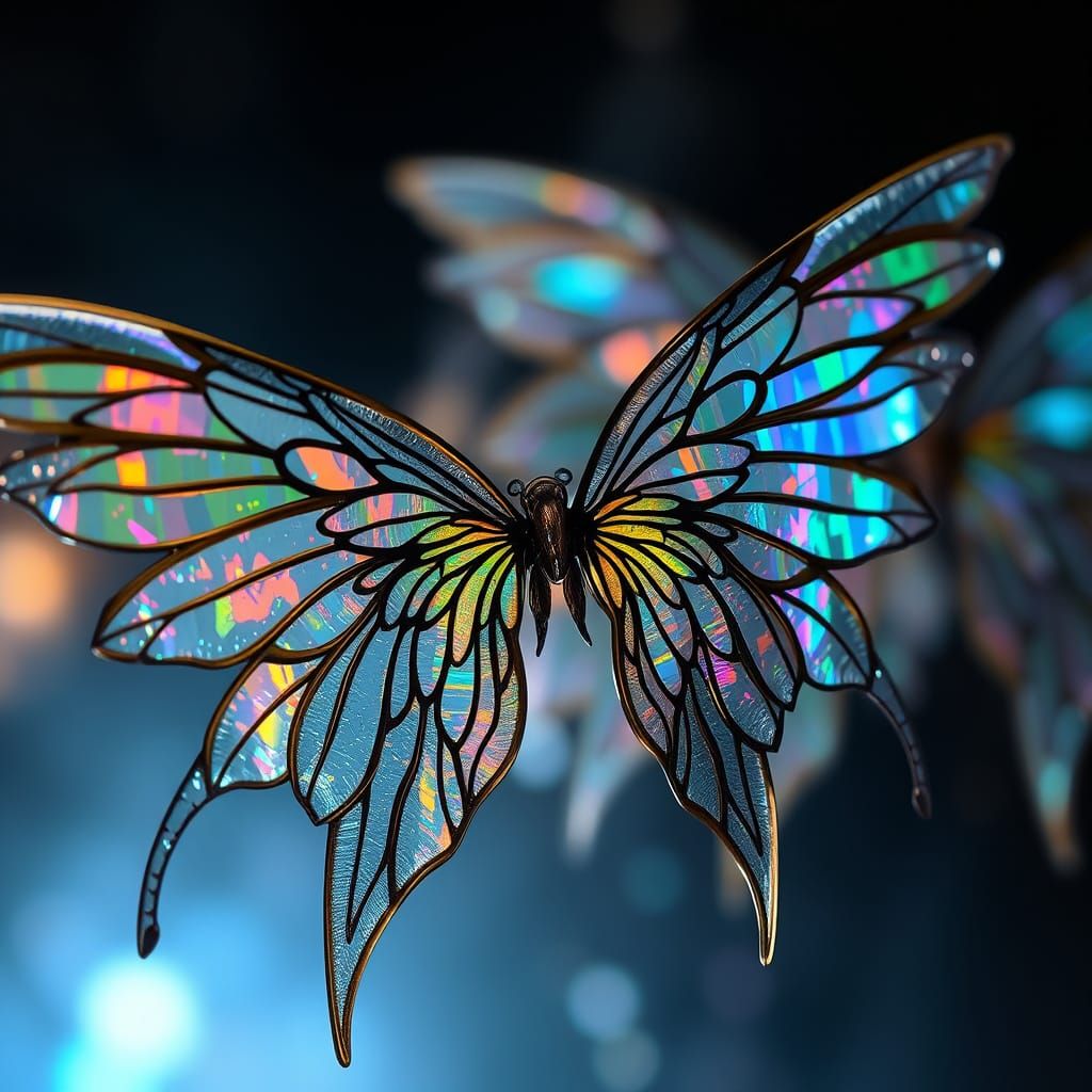 Surreal Iridescent Glass Wings in Dreamlike Style