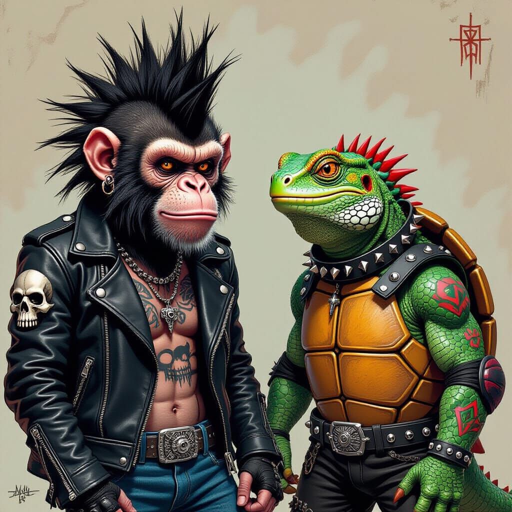 Punk Rock Reptiles in Giger and Mead Style