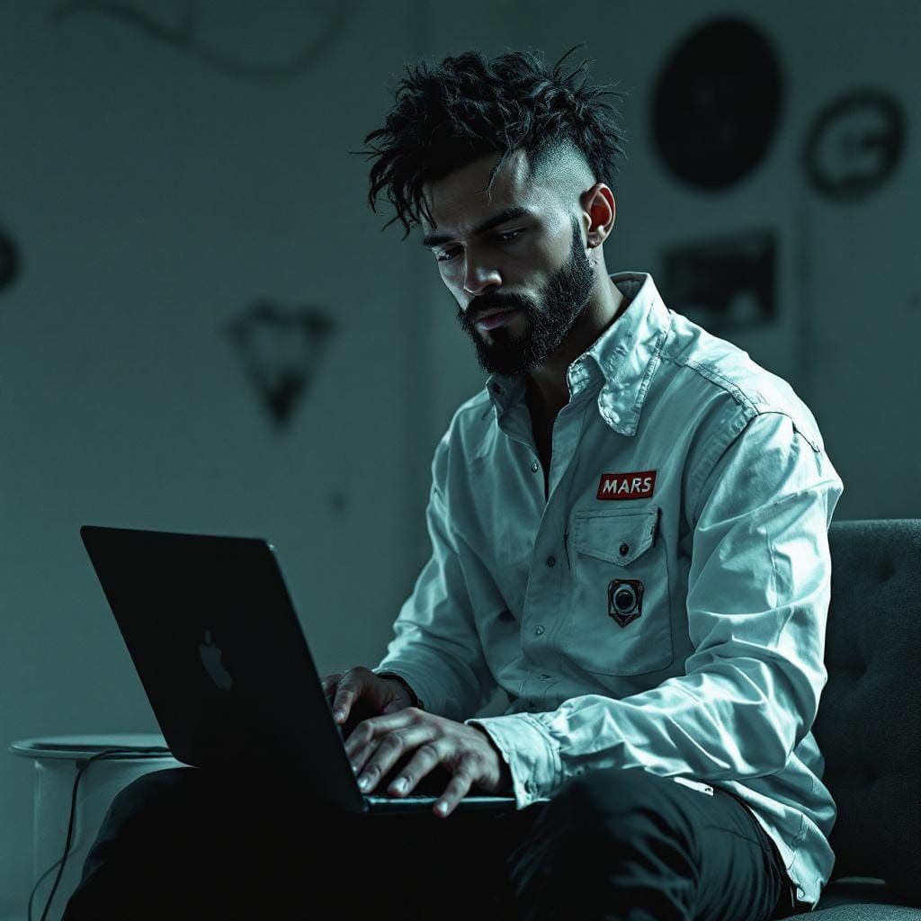 Futuristic Mars as Digital Artist with Laptop