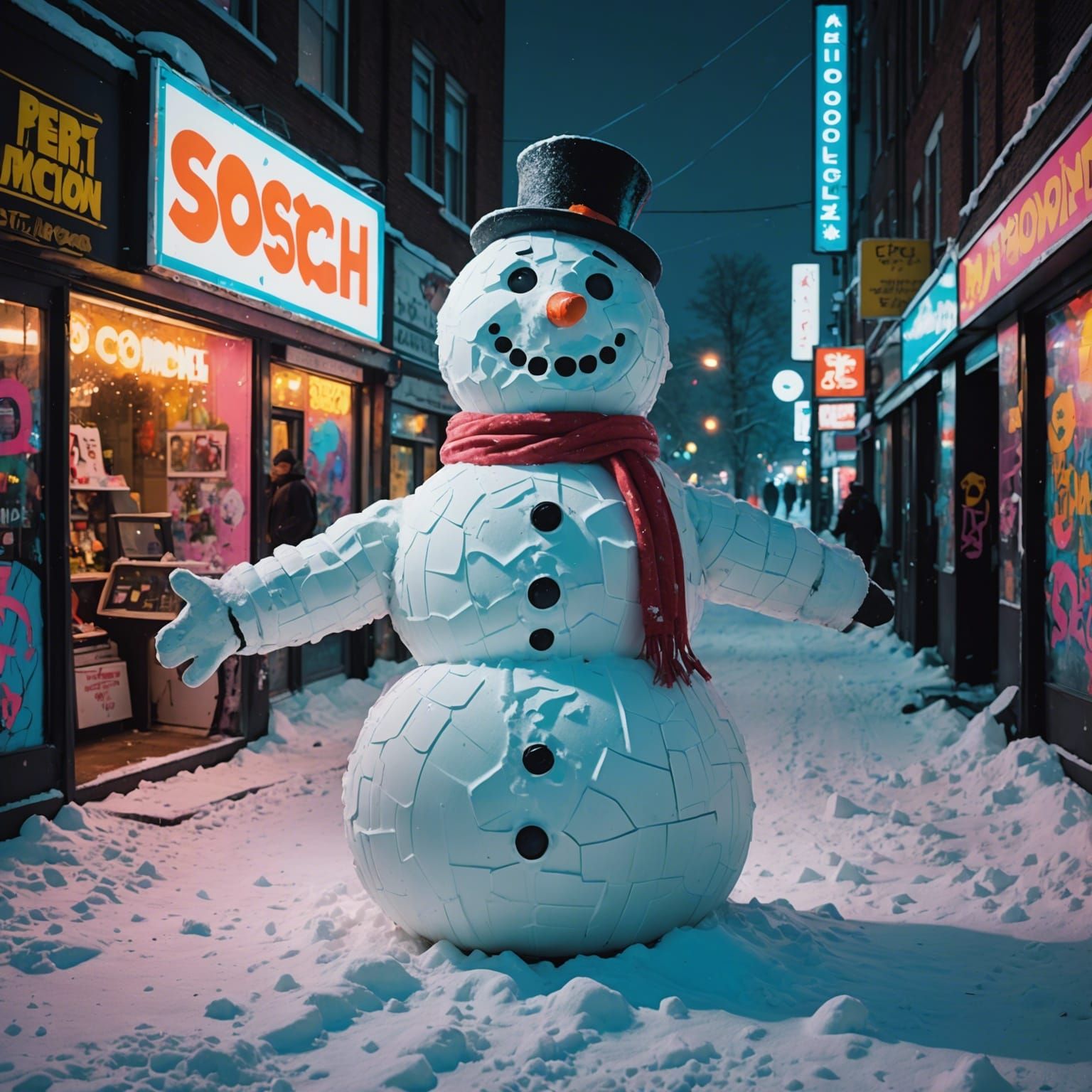 1980s Snowman with Graffiti, Comic Book Art