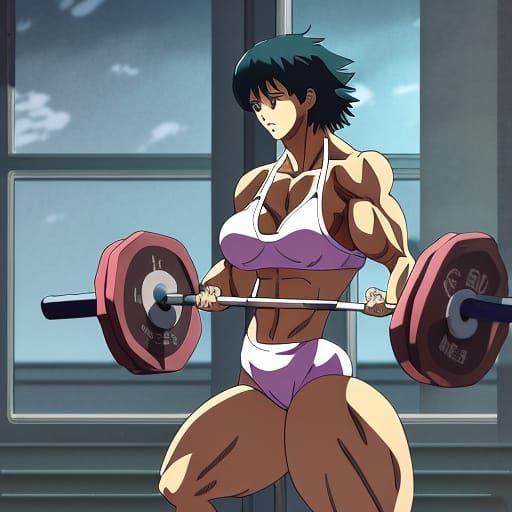 Muscular Women Weightlifting in Anime Style