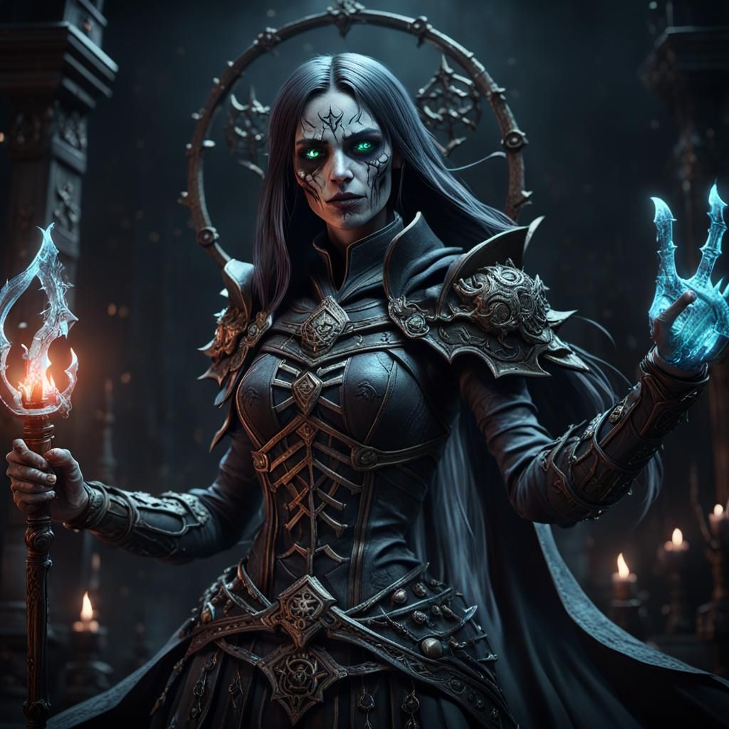 Female Necromancer in Dark Arts, 3D Game Graphics
