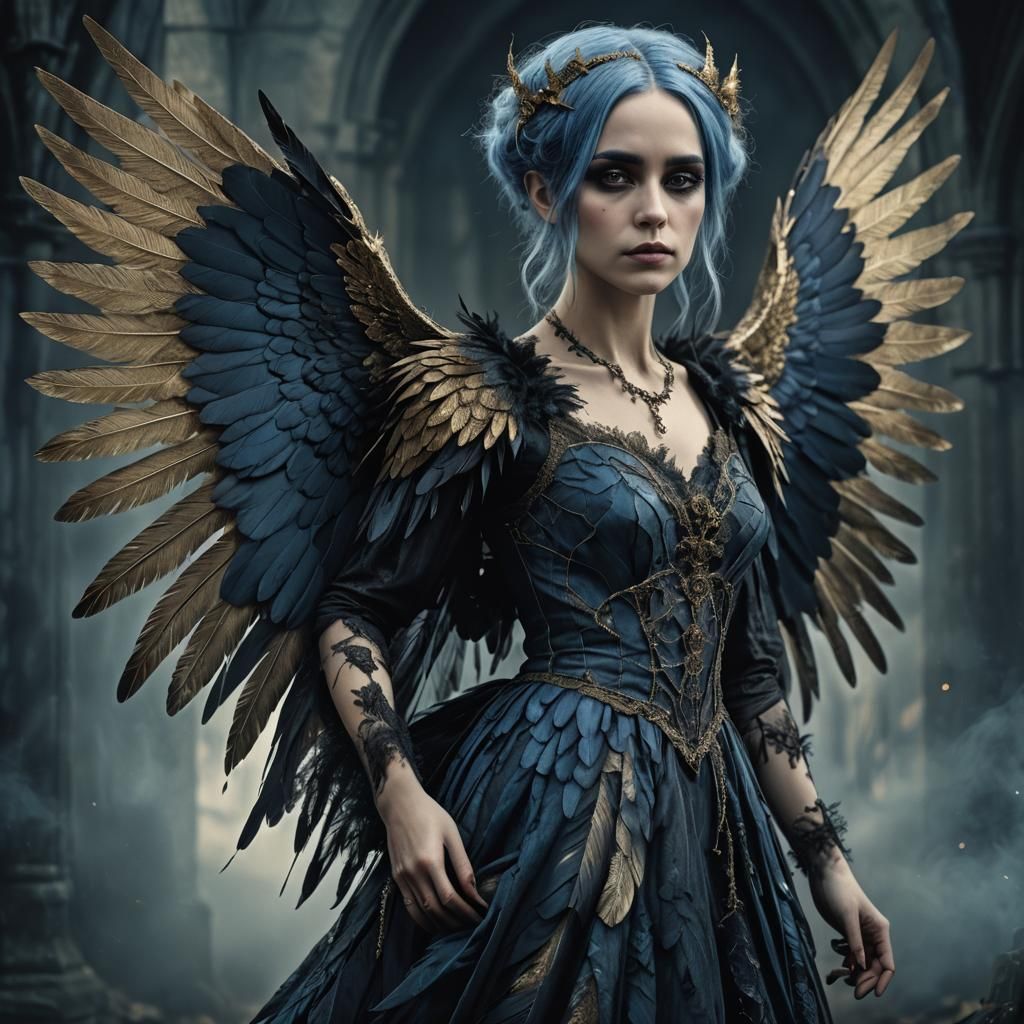 Gothic Woman with Wings in Fantasy Portrait