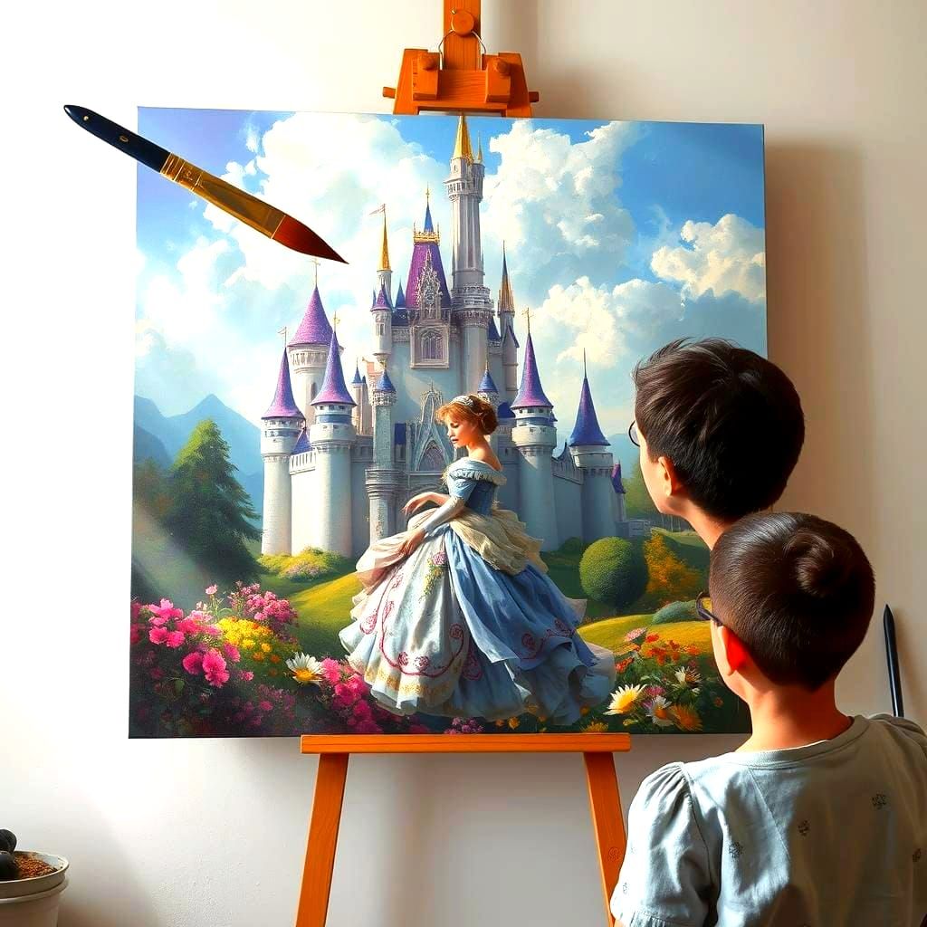 Magical Painting Scene with Princess and Castle