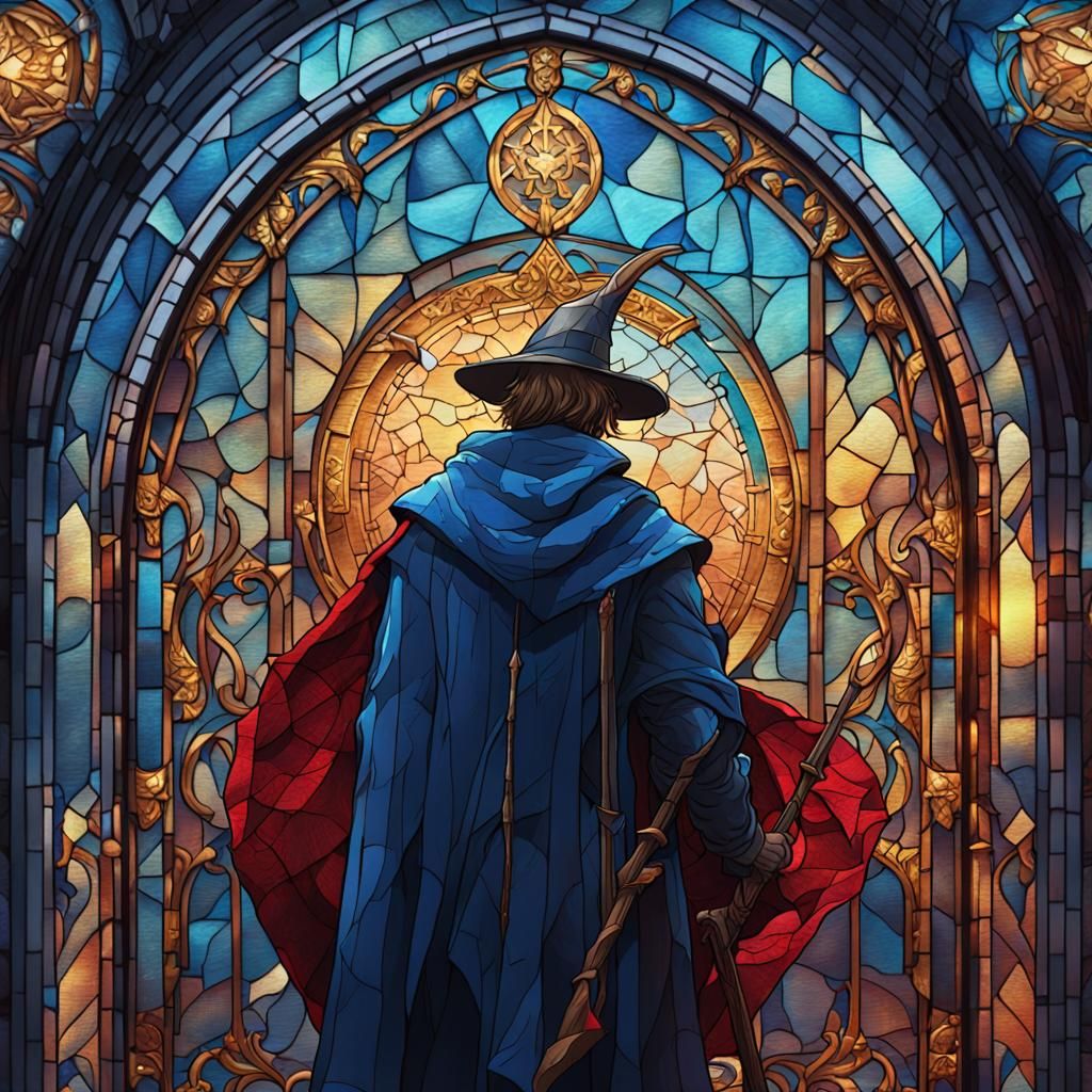 Stained Glass Wizard in Fantasy Art Style
