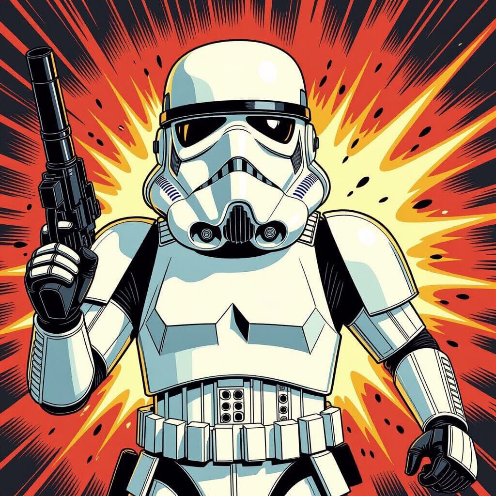 Stormtrooper Shocked by Blaster in Comic Style
